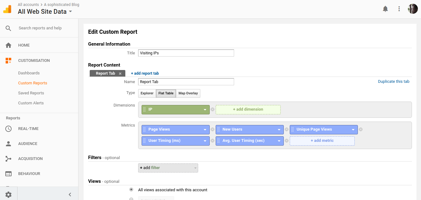 Google Analytics Add Custom Report